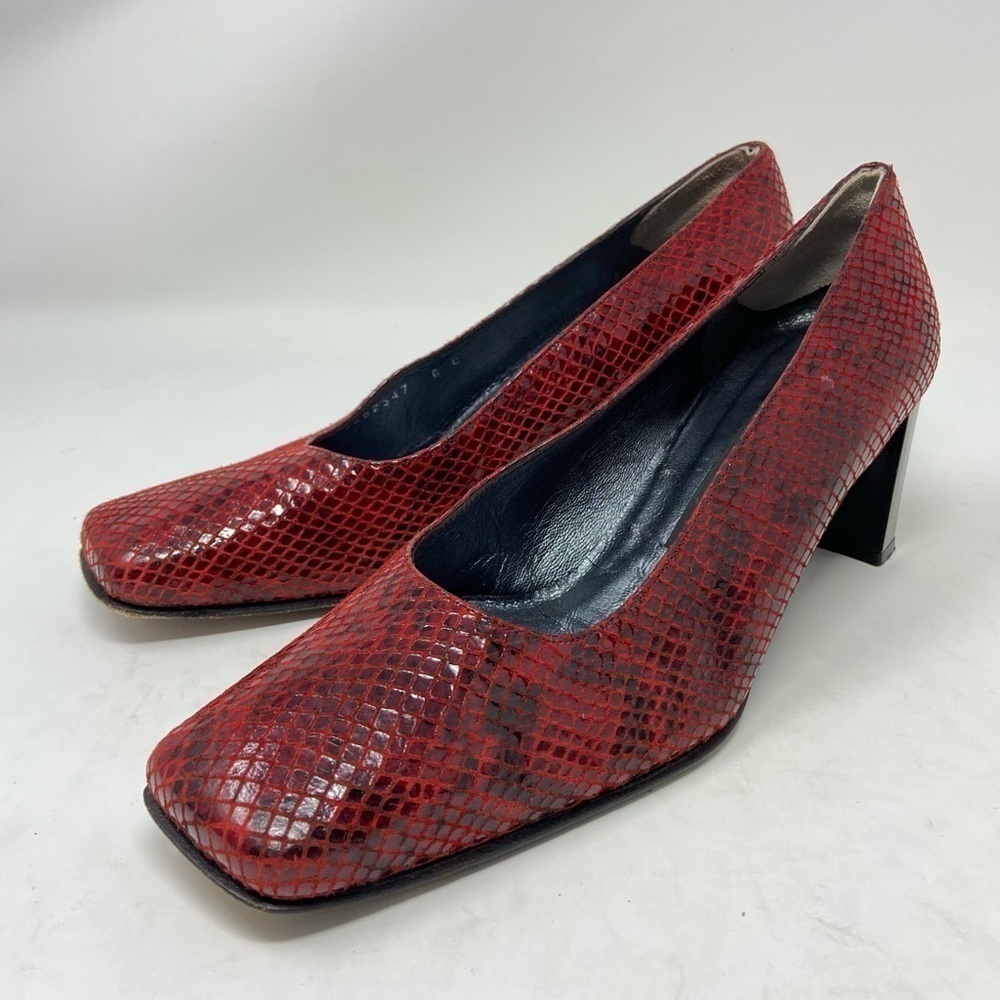 Stuart Weitzman Red And Black Block Heel Pumps, W… - image 1